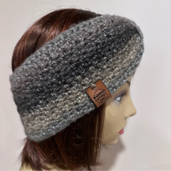 Starry night sparkle, winter headband/ear, warmer, 4” x 22”, gray tones - Picture 6 of 8
